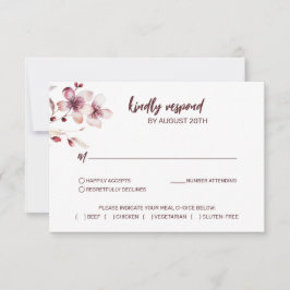 Burgund & Blush Romantische Wasserfarbenhochzeit RSVP Karte
