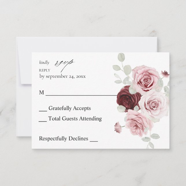Burgund & Blush Rosa Bläschen Ele 6 zu den Mahlzei RSVP Karte (Vorderseite)