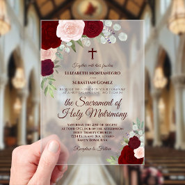 Burgund & Blush Rose Elegante katholische Hochzeit Acryleinladungen