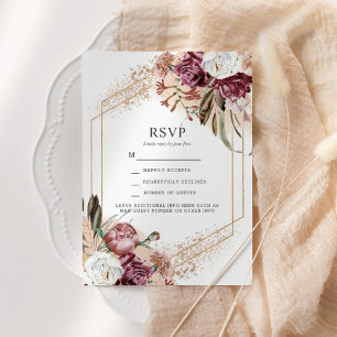 Burgund, Blush & Rose Gold Elegantes Boho UAWG Einladung