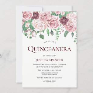 Burgund & Blush Rose Quinceanera Party laden Einladung
