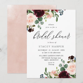 Burgund & Blush Wasserfarbe Elegantes Brautparty Einladung