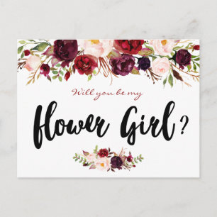 Burgund Blüten werden Sie meine Blume Girl-Karte s Einladungspostkarte