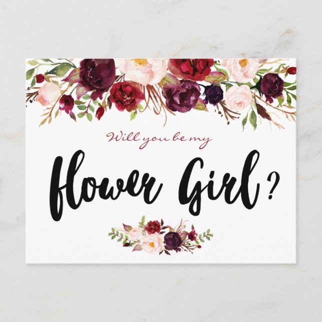 Burgund Blüten werden Sie meine Blume Girl-Karte s Einladungspostkarte (Vorderseite)