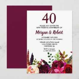 Burgund Boho Blume 40. Hochzeitstag Einladung