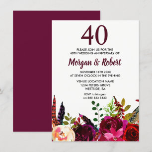 Burgund Boho Blume 40. Hochzeitstag Einladung