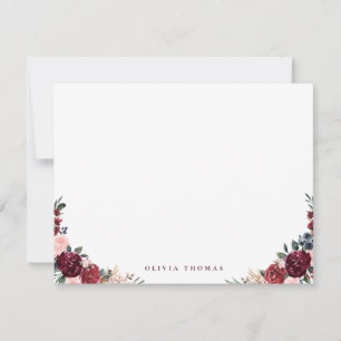 Burgund Boho Blumenbeete personalisiert Stationier Mitteilungskarte