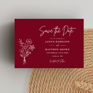 Burgund Boho Minimalistische Botanik Hochzeitsfoto Save The Date