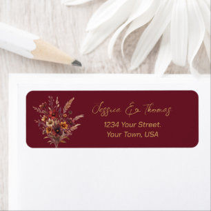 Burgund-Boho-Wildblumen-Hochzeit-Rücksendeadresse