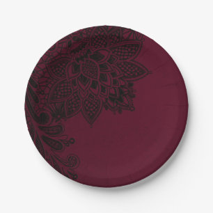 Burgund Bordeaux Schwarz Antikspitze Hochzeit Pappteller