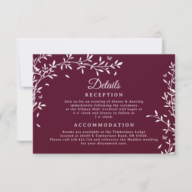 Burgund Botanische Hochzeitskarte Einladung (Vorderseite)