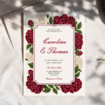 Burgund botanische reiche Hochzeitseinladung