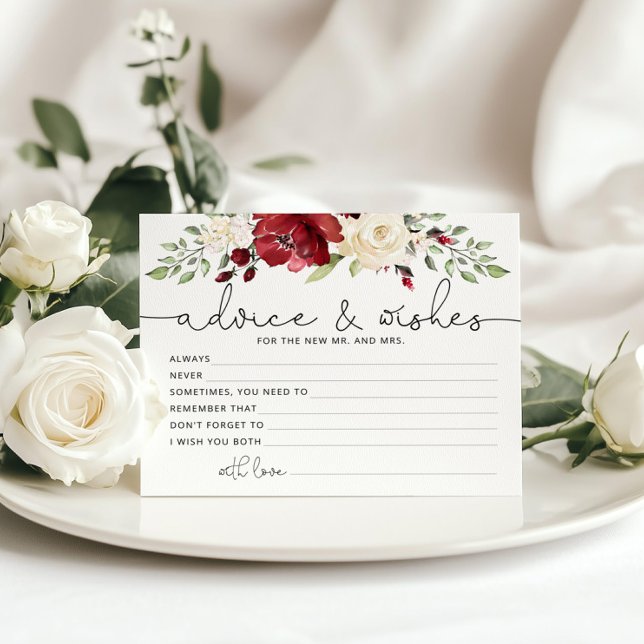 Burgund Bridal Ratschläge und Wünsche Karte (Von Creator hochgeladen)