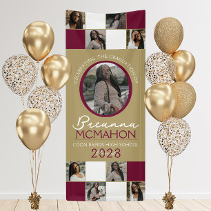 Burgund & Bronze 9 Foto Collage Abschluss Vinyl Banner