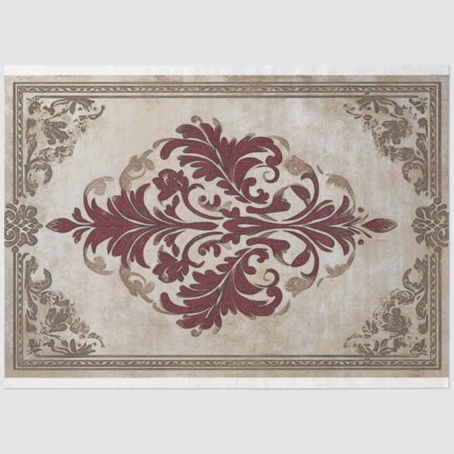 Burgund Bronze Barockdemaske Gemustertes Design Seidenpapier (Vorderseite)