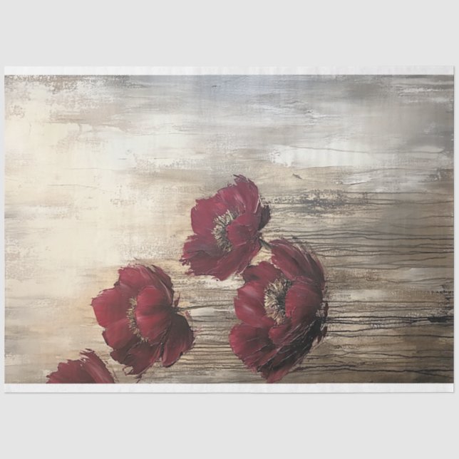 Burgund & Bronze-Blumenfeld, abstrakter Realismus Seidenpapier (Vorderseite)