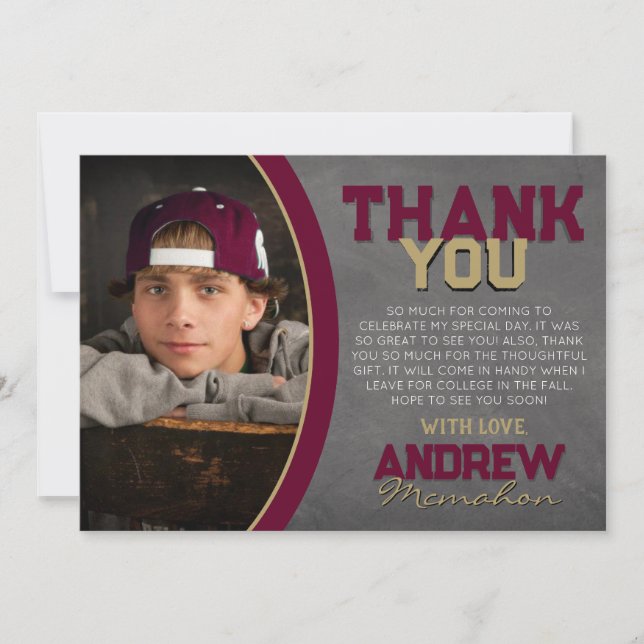 Burgund & Bronze Chalkboard Grad Danke Karte (Vorderseite)