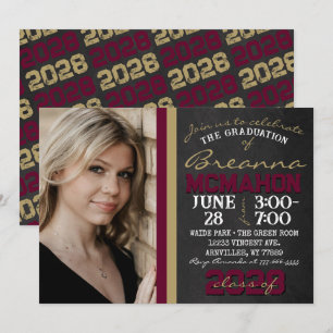 Burgund & Bronze Gold Chalkboard Abschluss Foto Einladung