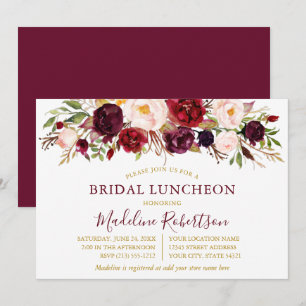 Burgund Burgund Floral Gold Bridal Luncheon Einladung