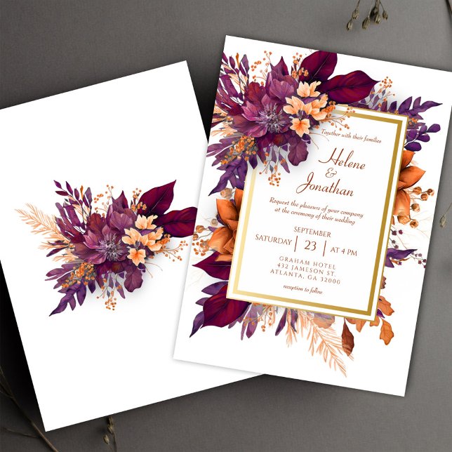 Burgund Burnt Orange Terracotta auf dem Monte Tama Einladung (Burgundy Burnt Orange Terracotta Elegant Wedding Invitation)