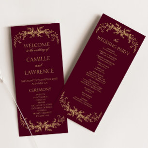 Burgund Champagne Toile Blumenrahmen Hochzeit Programm