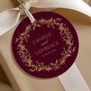 Burgund Champagne Toile Floral Rahmen Hochzeit Geschenkanhänger