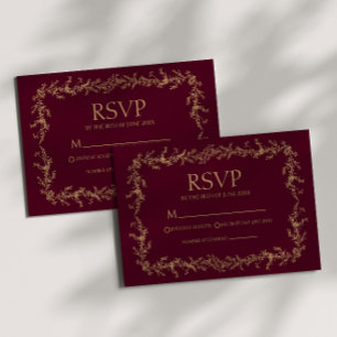 Burgund Champagner Handgezeichneter floraler Rahme RSVP Karte