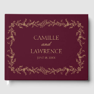 Burgund Champagner Toile Floral Rahmen Hochzeit Gästebuch