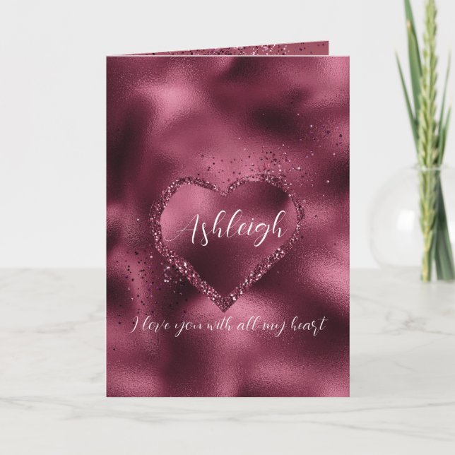 Burgund Cherry Glitzer Sparkle Personalisiertes He Karte (Vorderseite)