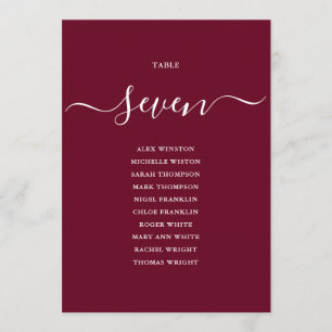 Burgund Chic Script Tischnummer Sitzplan
