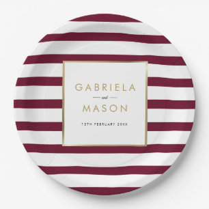 Burgund Classic Stripe Imitate Goldmedaille Hochze Pappteller