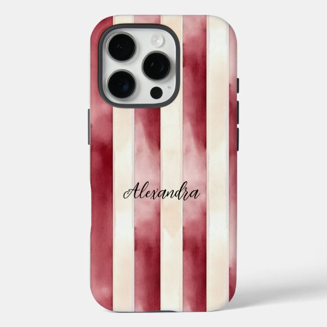 Burgund Cream Streifen iPhone 16 Pro Hülle (Rückseite)