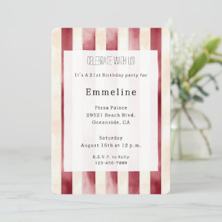 Burgund Cream Stripes Geburtstag Einladung