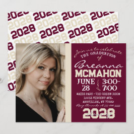 Burgund & Cream Tan Abschluss Foto Einladung