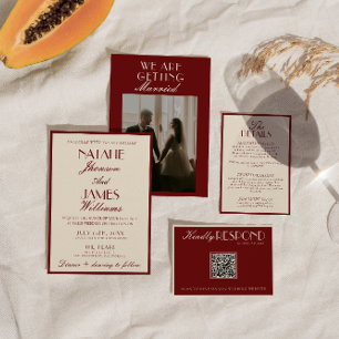 Burgund Creme Klassische Luxus-Hochzeit mit altem Einladung