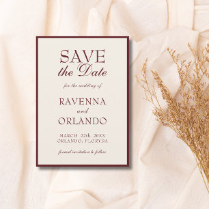 Burgund Creme Old Money Klassische Luxus-Hochzeit Save The Date