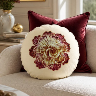 Burgund & Creme (Primär) Rosette Eleganz Rund Rundes Kissen