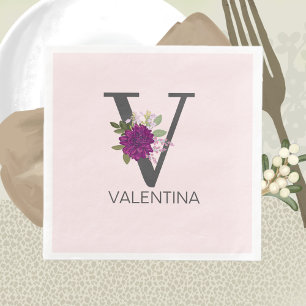 Burgund Dalien-Blumenalphabet-Buchstabe-Monogramm Serviette