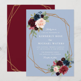 Burgund & Dusty Blumen geometrische Hochzeit Einladung