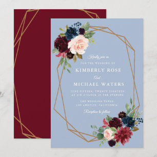 Burgund & Dusty Blumen geometrische Hochzeit Einladung