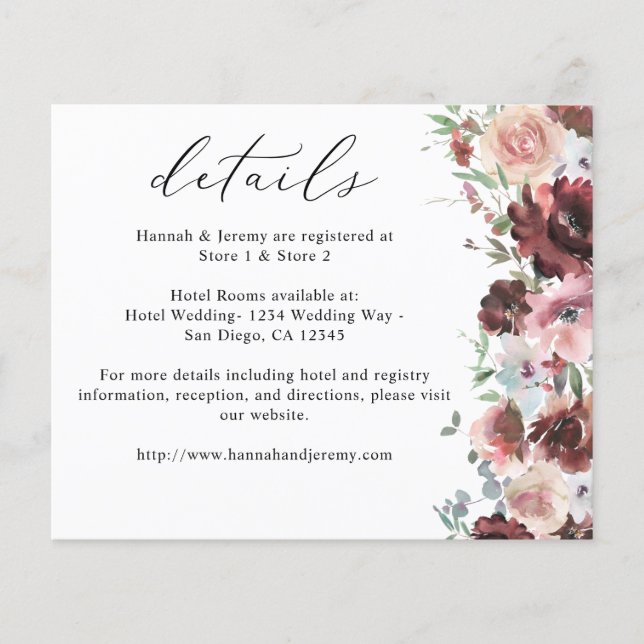 Burgund & Dusty Blush Pink 5 Blumendetails Flyer (Vorne)