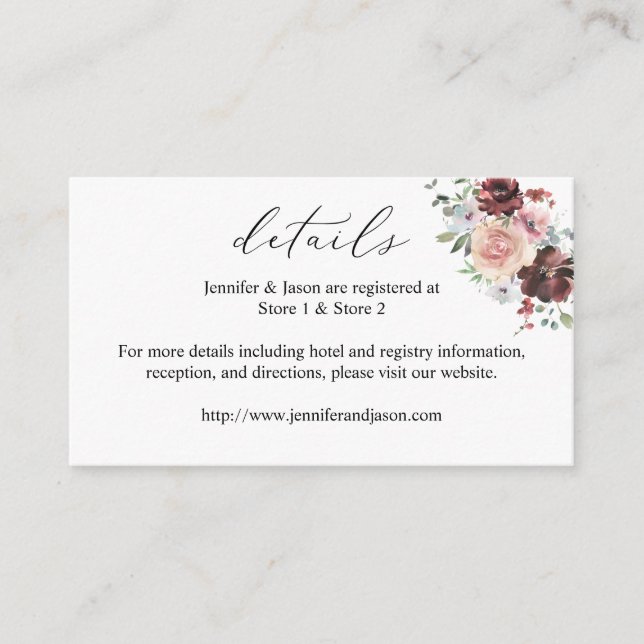 Burgund & Dusty Blush Pink 5 Blumendetails SM Begleitkarte (Vorderseite)