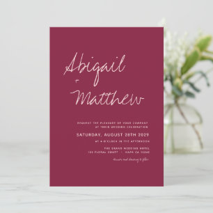 Burgund einfache Minimalistische Hochzeit  Einladung