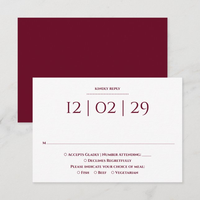 Burgund einfaches Sonderdatum Hochzeit RSVP Karte (Vorne/Hinten)