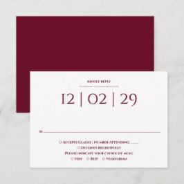 Burgund einfaches Sonderdatum Hochzeit RSVP Karte
