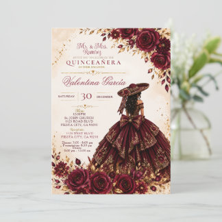 Burgund-Einladung zur Charra-Quinceañera Einladung