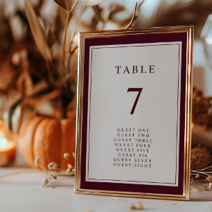 Burgund Elegant Einfache Minimale Hochzeit an der Tischnummer