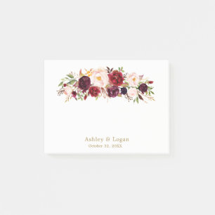 Burgund Elegant Floral Gold Hochzeit Post-it Notes Klebezettel
