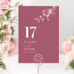 Burgund Elegant, Minimal Botanische Hochzeit Tischnummer<br><div class="desc">Führe deine Gäste mit dieser eleganten, bordeauxroten und weißen Tischnummer zum Tisch. Stilvolles und einfaches Design mit Namen auf der Seite und dem "und" in moderner handgeschriebener Kalligrafie. Feine, handgezeichnet, botanisch-grüne Ecke Detail. Bitte geben Sie für jede Tischnummer eine individuelle Bestellung auf (d.h. für eine Veranstaltung mit drei Tischen müssen...</div>