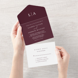 Burgund Elegant Minimalistisch Hochzeit All In One Einladung
